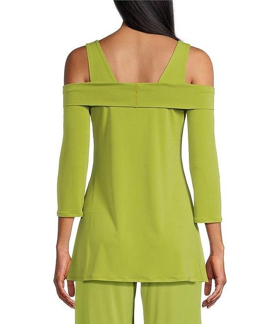 Eva Varro Solid Knit Jersey Off-the-Shoulder Wide Shoulder Strap 3/4 Sleeve Tunic Product Image