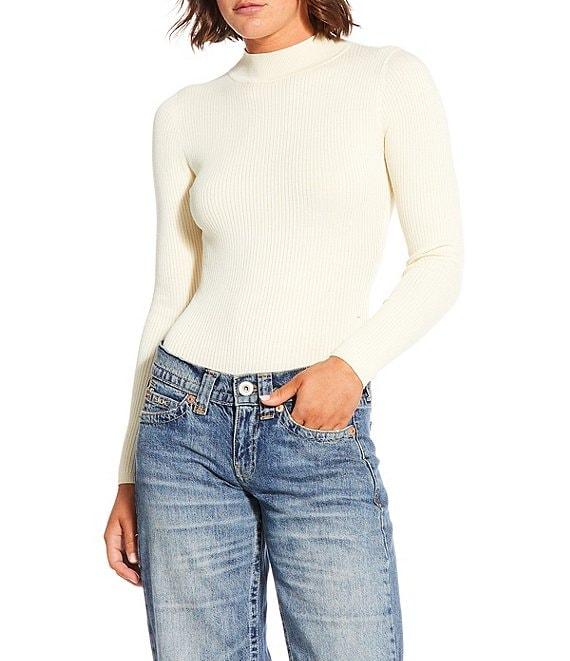 Blu Pepper Rib Knit Mock Neck Long Sleeve Bodysuit Product Image
