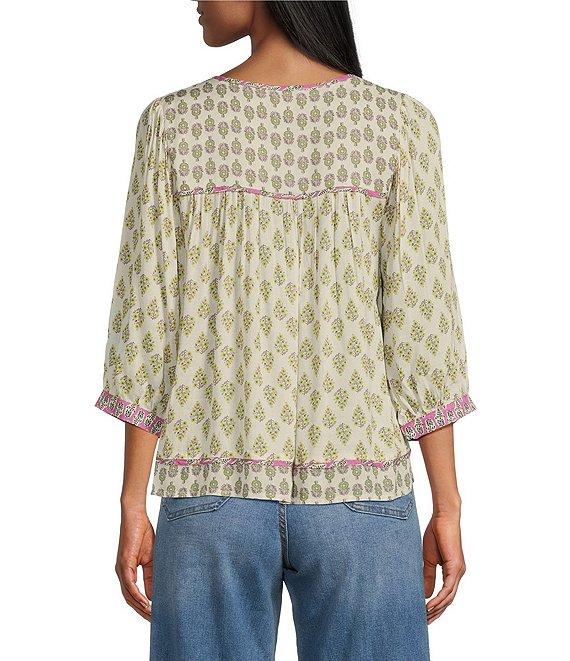 Nurture Woven Geo Mix Pattern Elbow Sleeve Top Product Image
