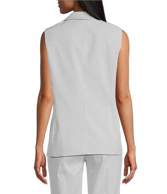 Kasper Stripe Notch Collar Open Front Vest Product Image