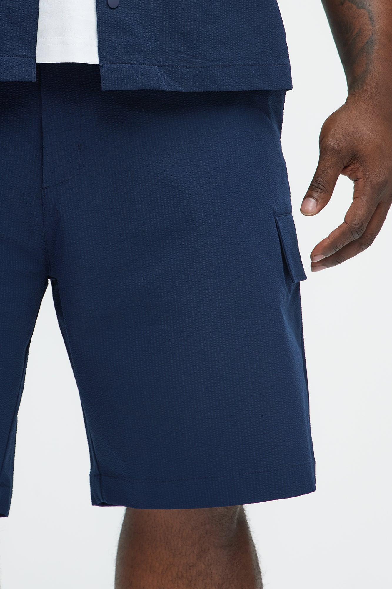 Seersucker Cargo Shorts - Navy Product Image