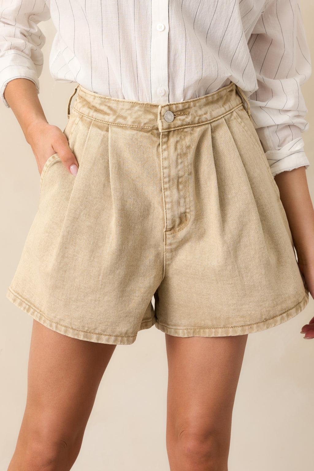 Better Without You Taupe Acid Washed Denim Shorts Product Image