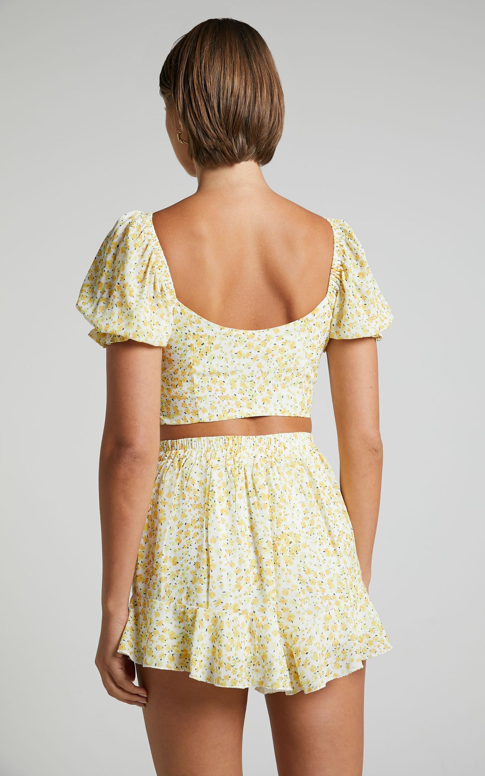 Xandy Mini Dress - Textured Puff Sleeve Plunge Dress in White Product Image