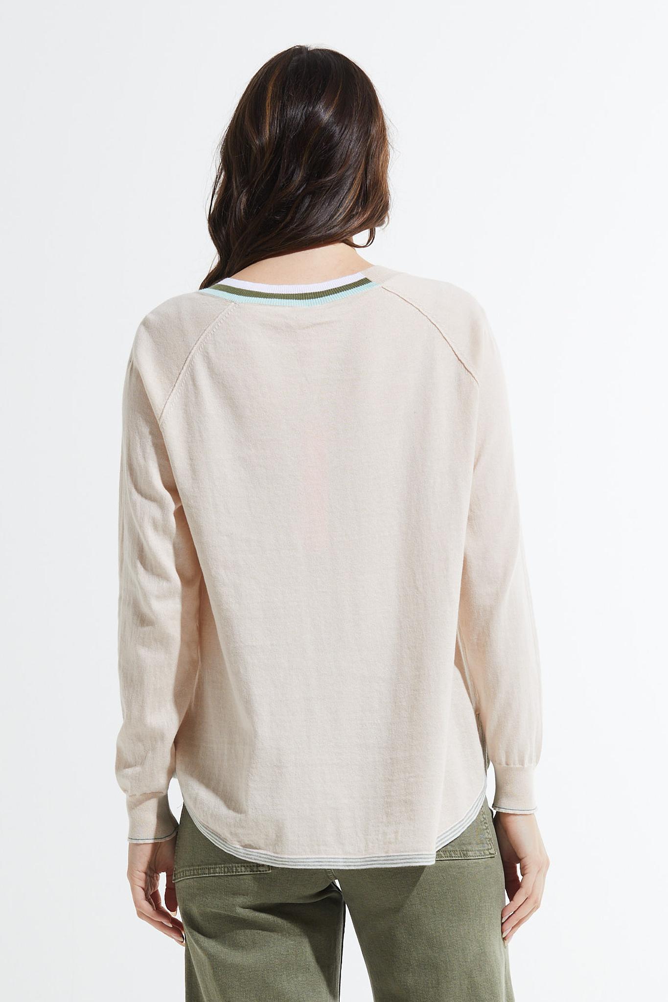 Lightweight V Neck Sweater with Stripe Details Product Image