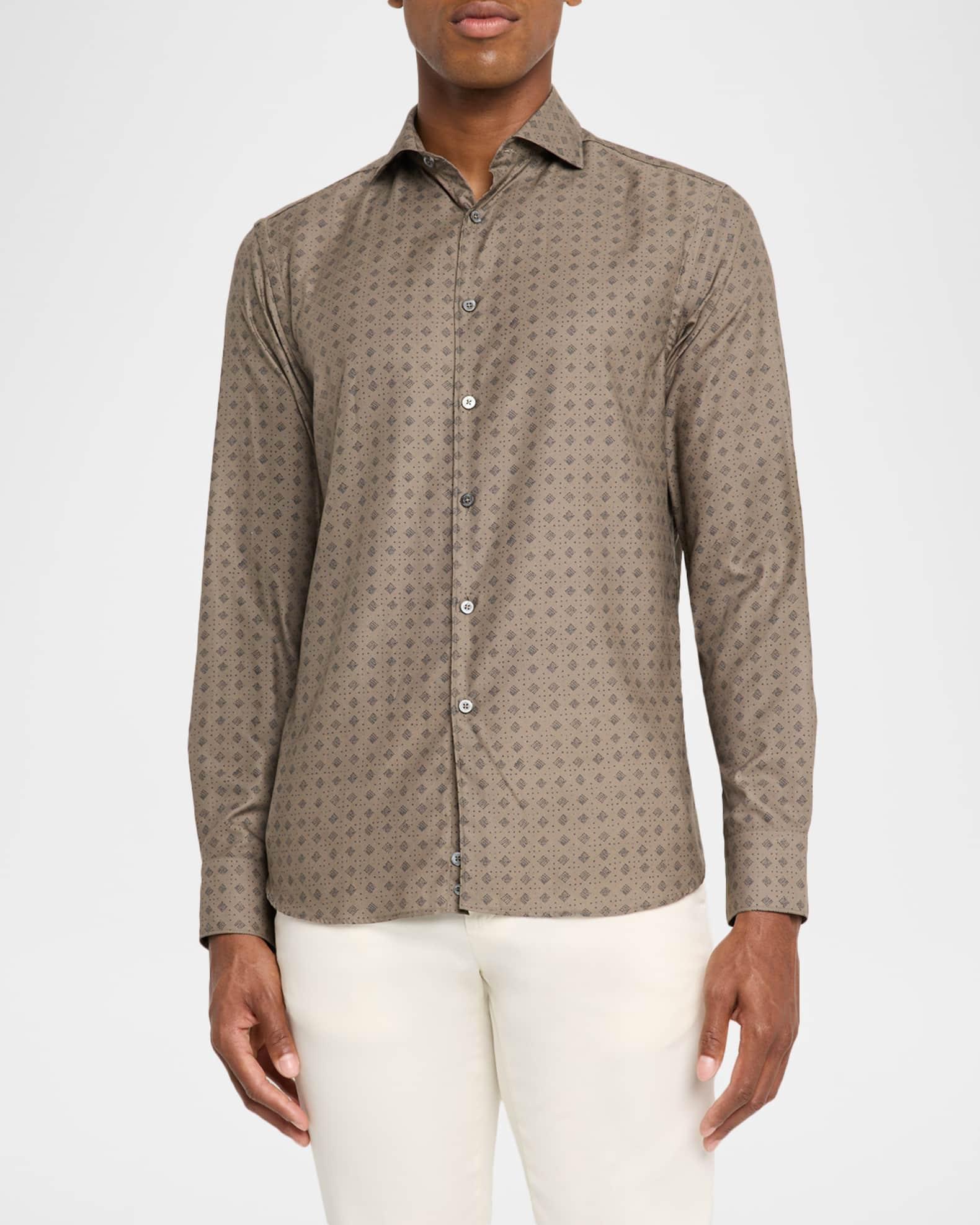 Men's Cotton and Lyocell Geometric-Print Sport Shirt Product Image