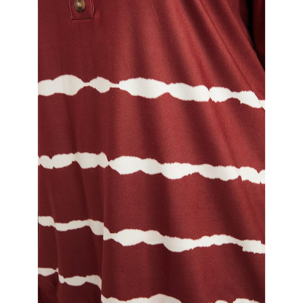 Plus Size Striped Print Round Neck Button Up Sweatshirt Women Scarlet Casual Tie Dye Round Neck Dailywear Sweatshirts BloomChic 12/L Product Image