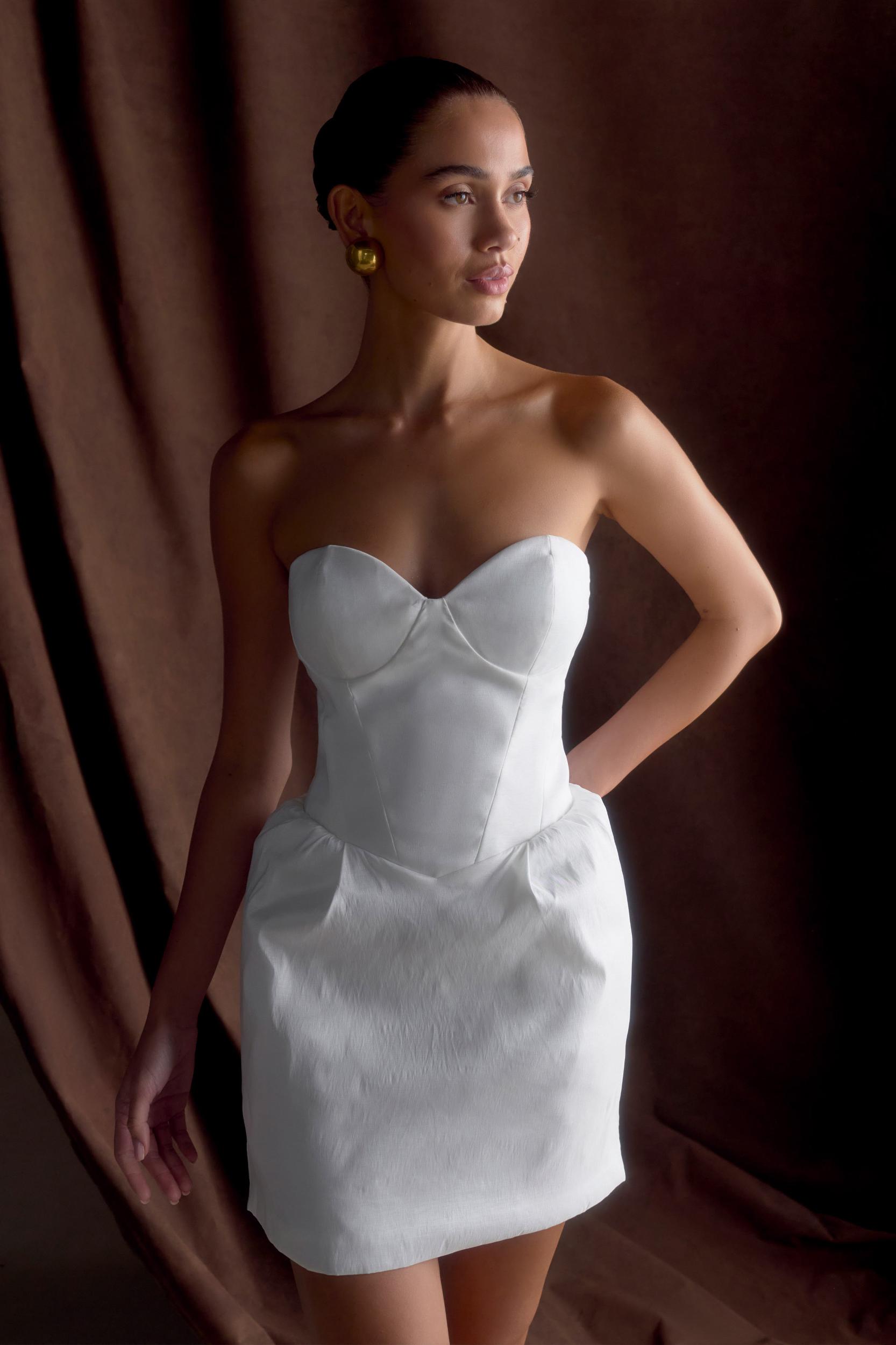 Suzette Taffeta Bow Mini Dress - White Product Image