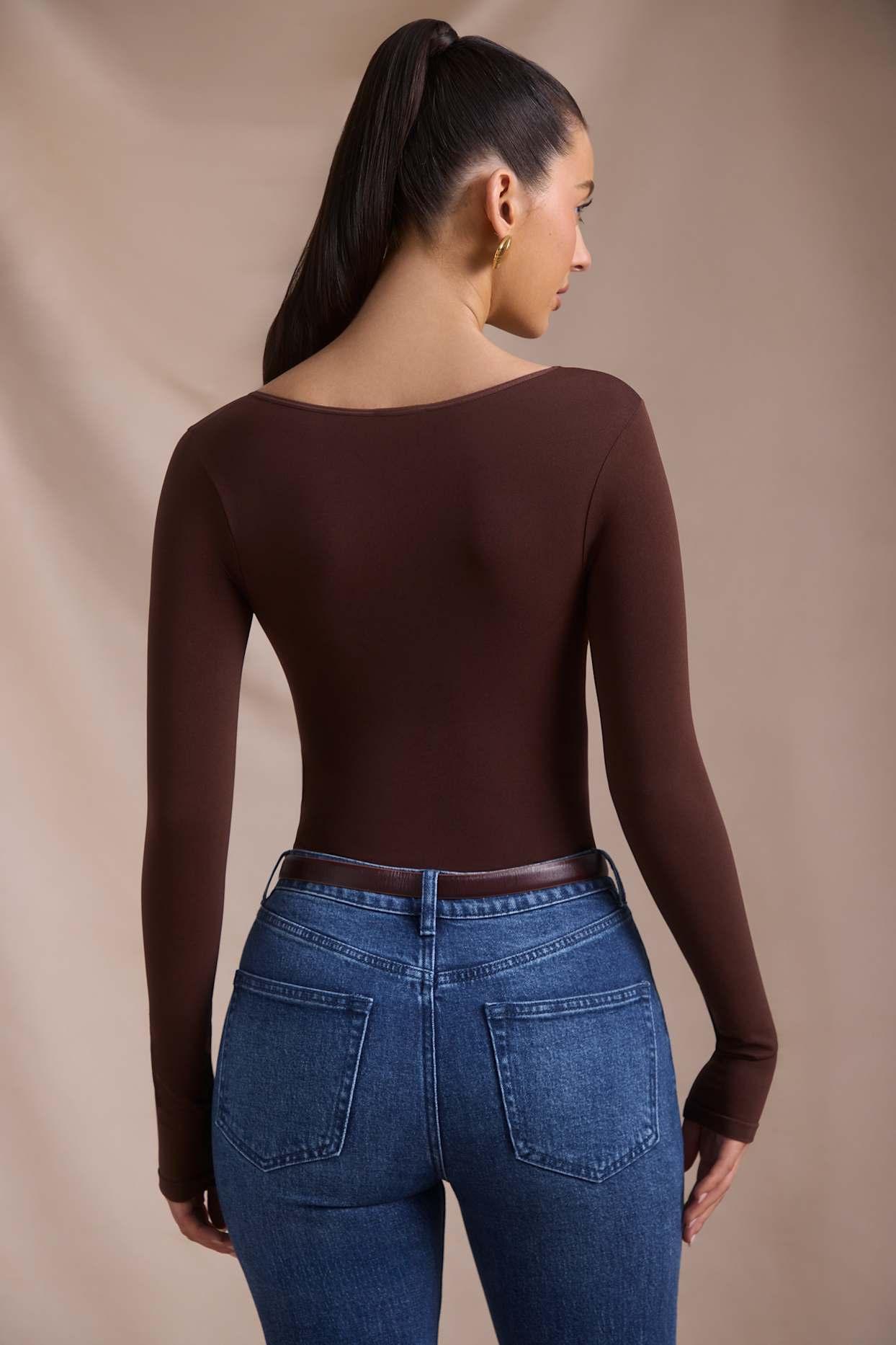 Seamless Long-Sleeve Bodysuit in Espresso Female Product Image