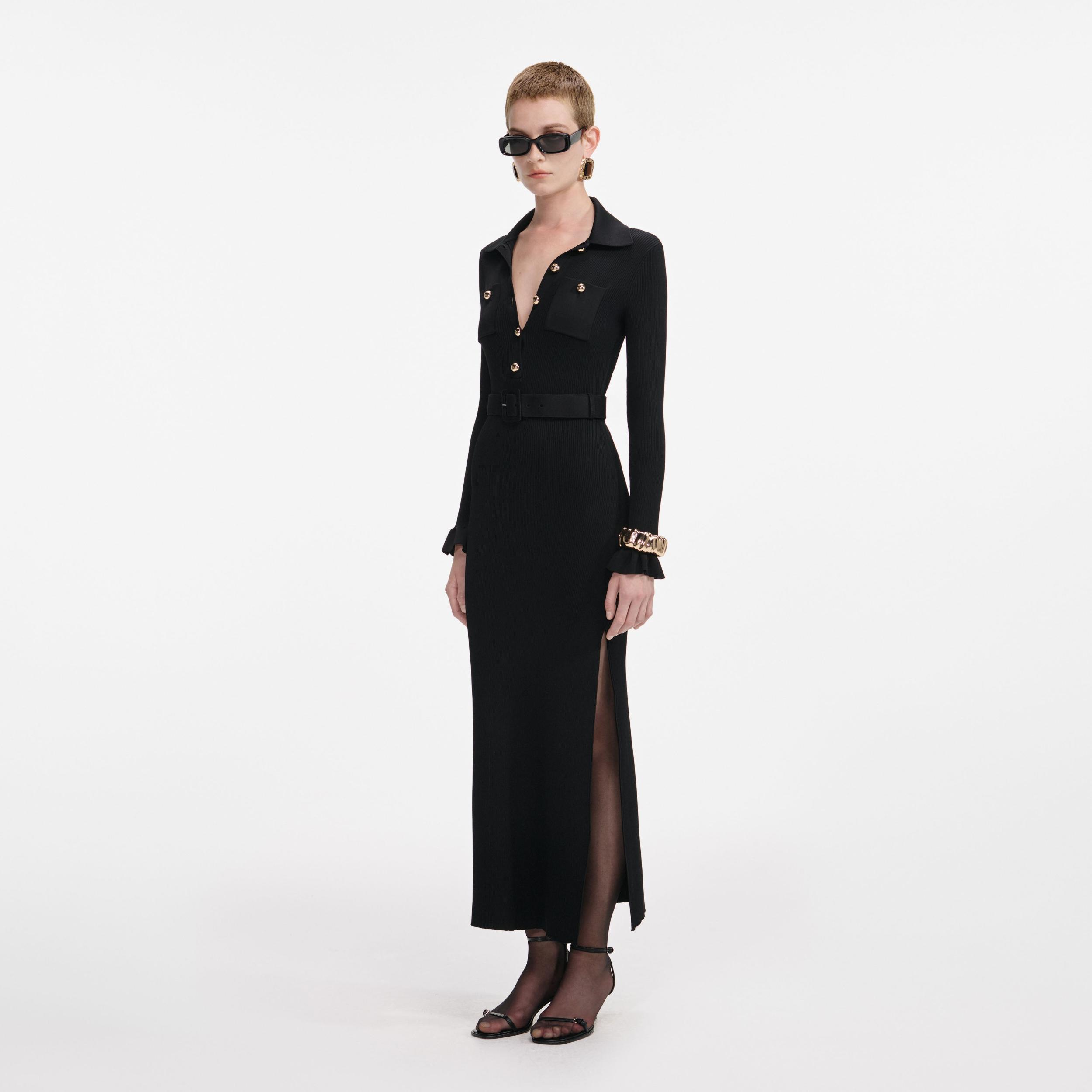 Black Ribbed Knit Maxi Dress Product Image