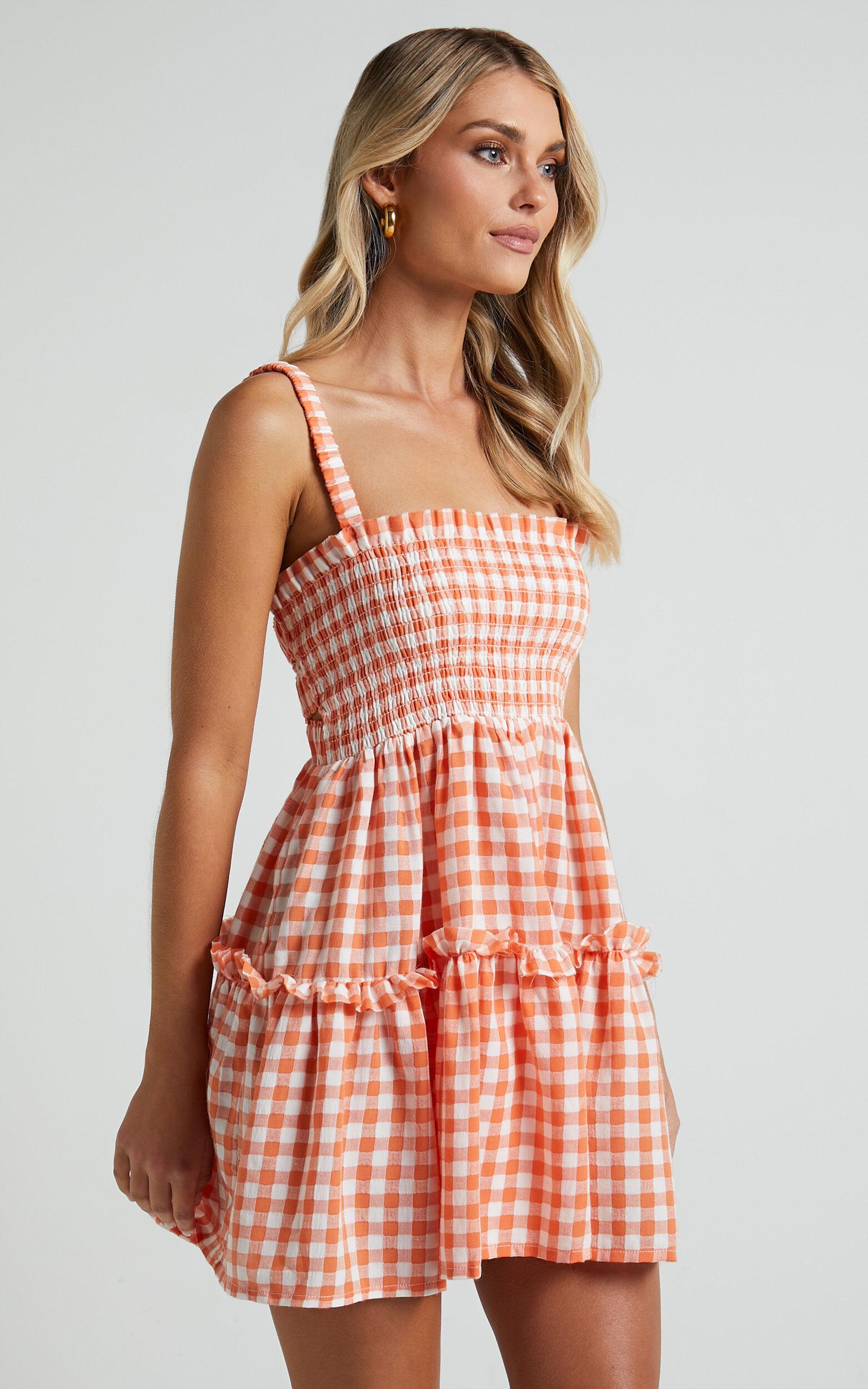 Wilda Mini Dress - Shirred Tiered Dress in Orange Product Image