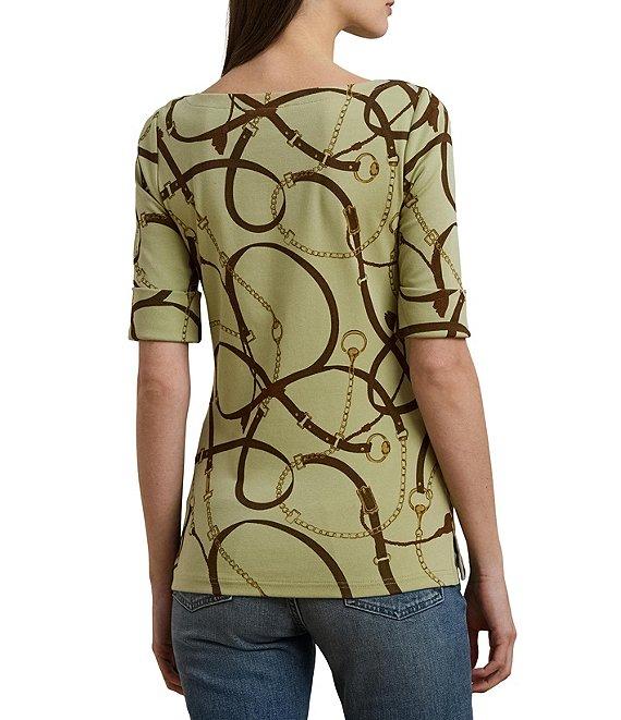 Lauren Ralph Lauren Printed Boatneck Elbow Length Sleeve Tee Shirt Product Image
