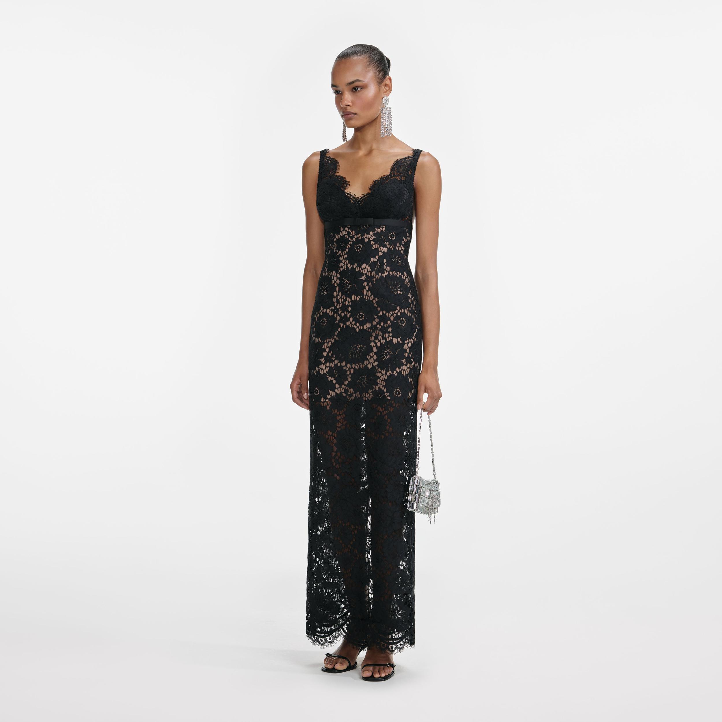 Black Floral Lace Maxi Dress Product Image