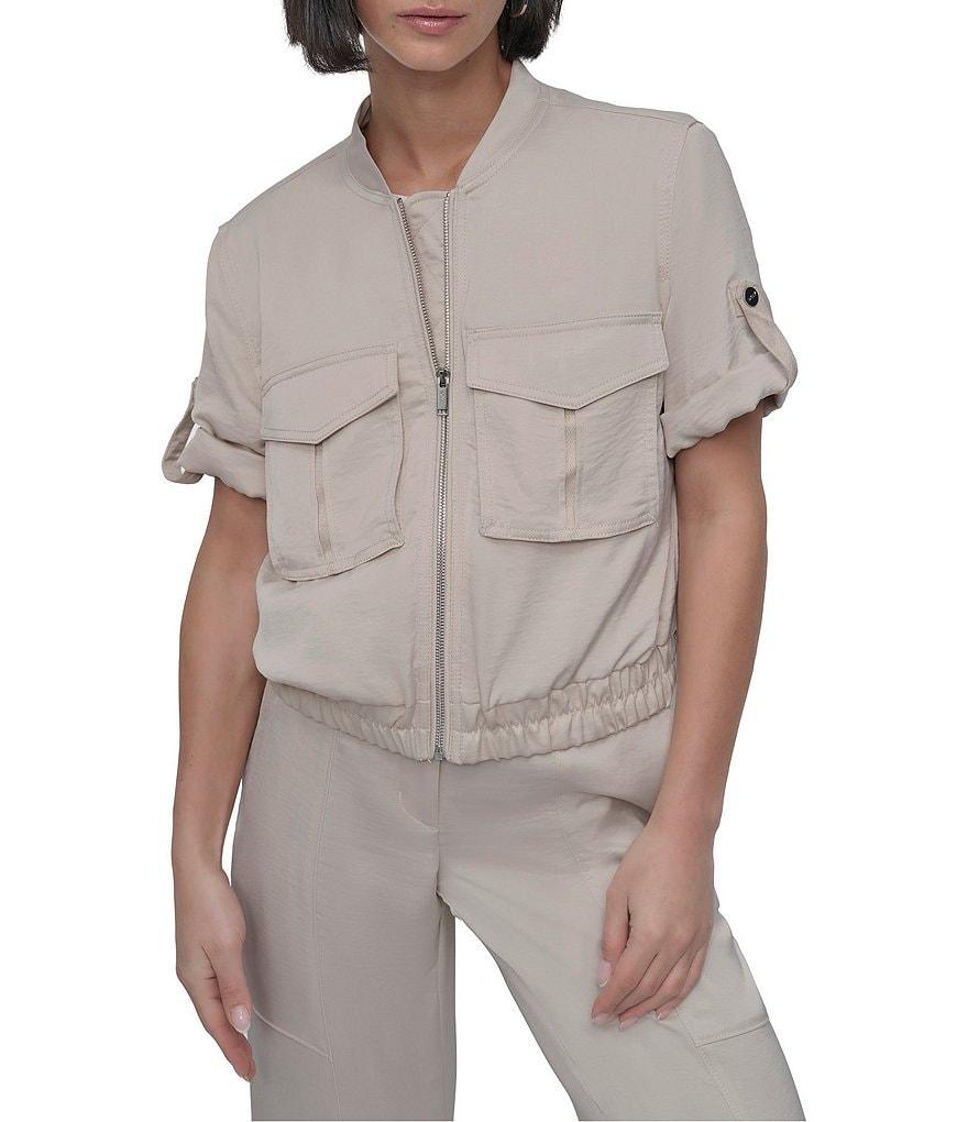DKNY by Donna Karan Short Sleeve Roll Tab Zip Front Jacket Product Image