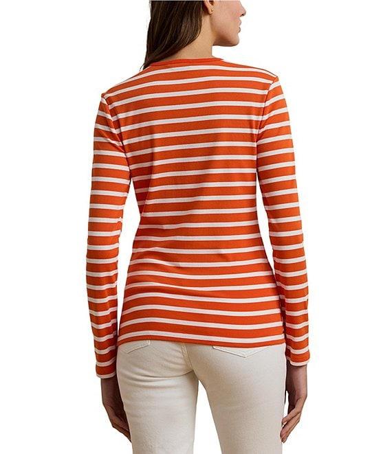 Lauren Ralph Lauren Striped Stretch Cotton Crew Neck Long Sleeve Tee Product Image