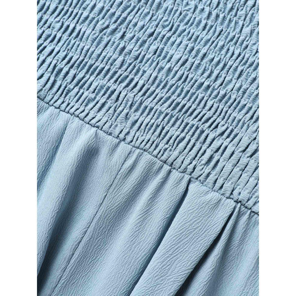 Plus Size Heart Neckline Crossover Shirred Midi Dress LightBlue Women Elegant Pleated Heart neckline Sleeveless Curvy BloomChic 10/M Product Image