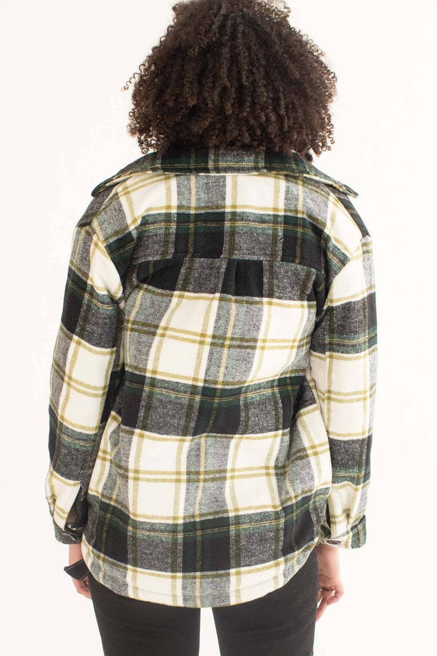 Green Plaid Lined Shacket Product Image
