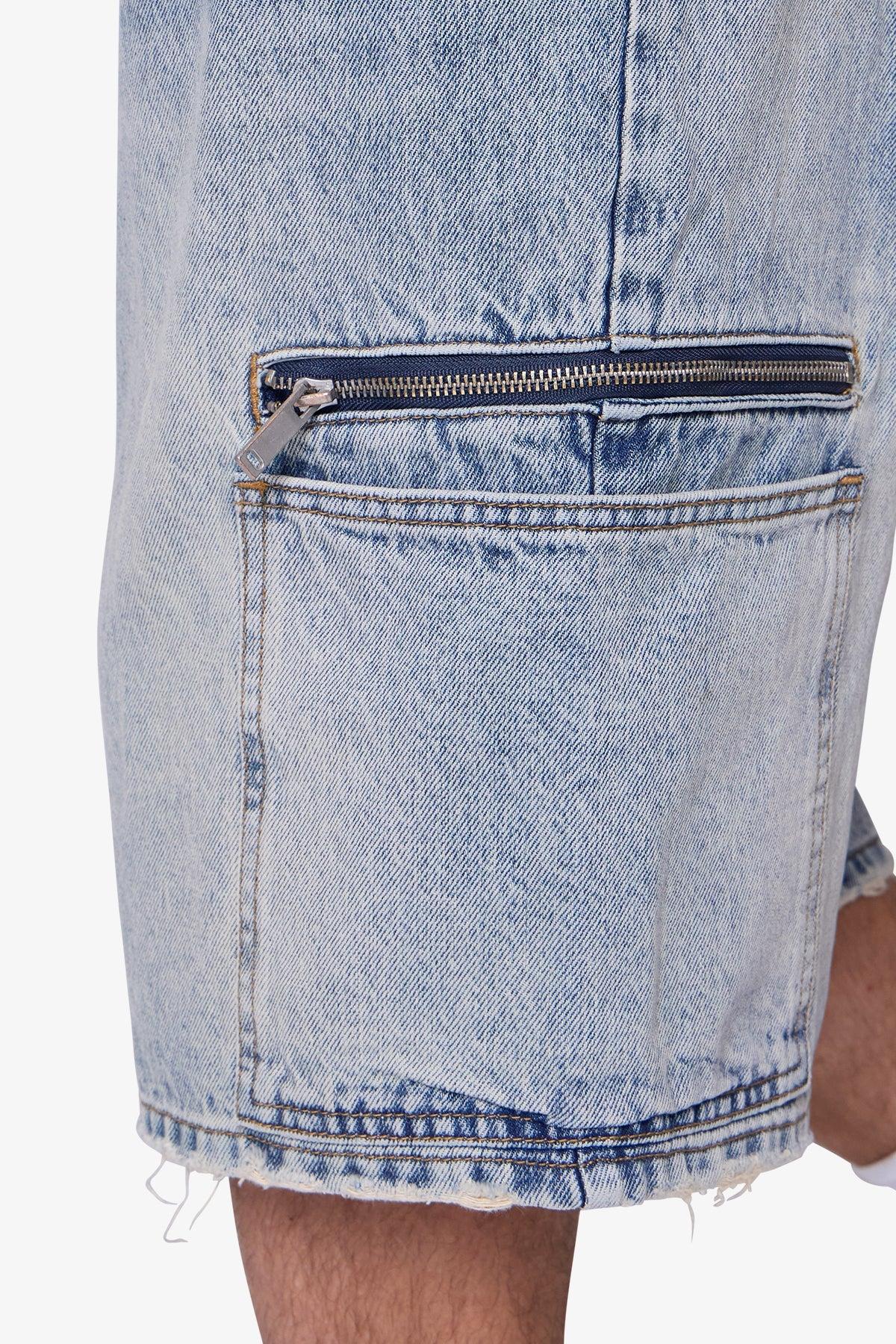 Zipper Teeth Denim Shorts - Light Blue Product Image