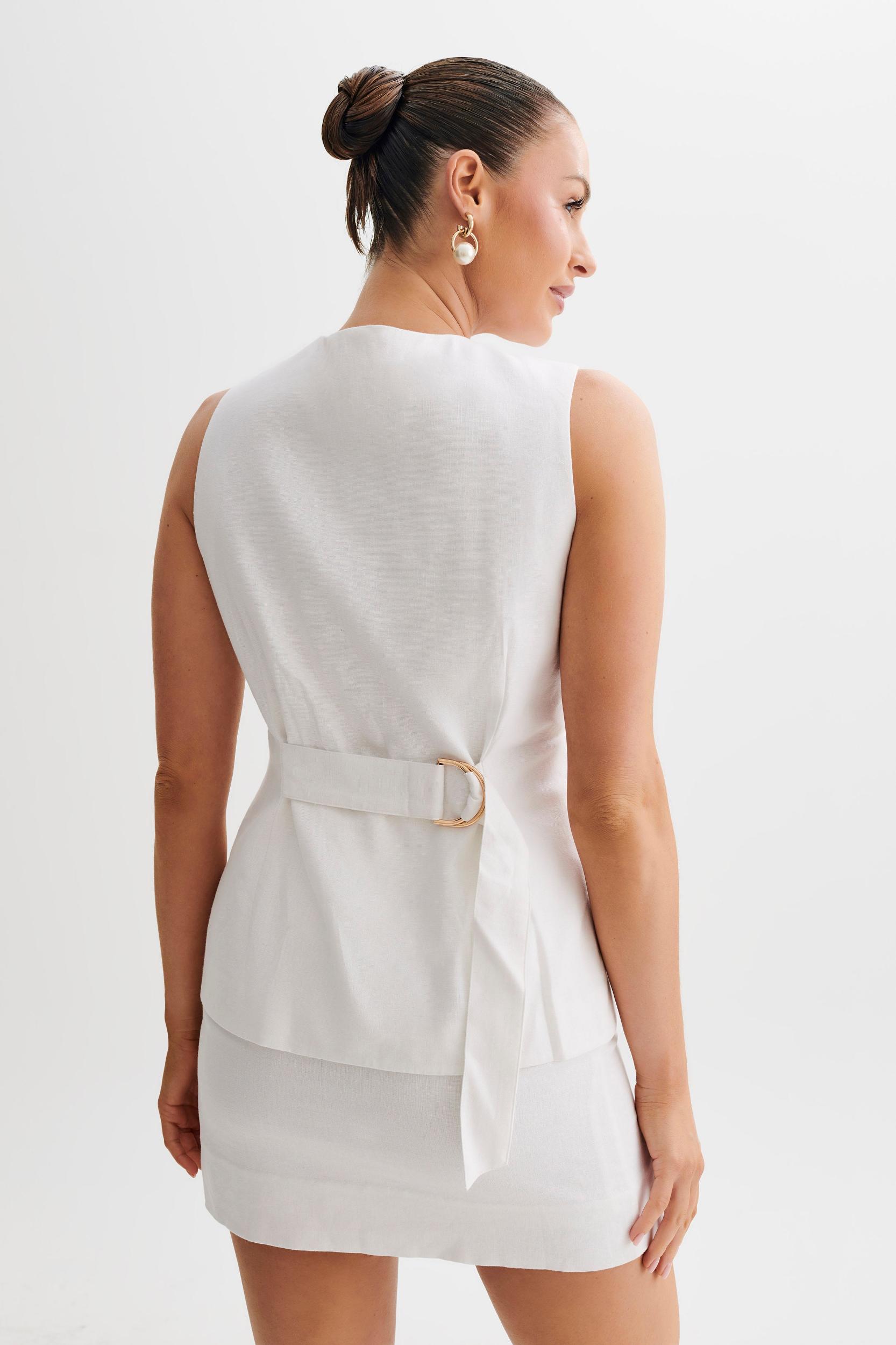 Laurence Sleeveless Linen Longline Top - White Product Image
