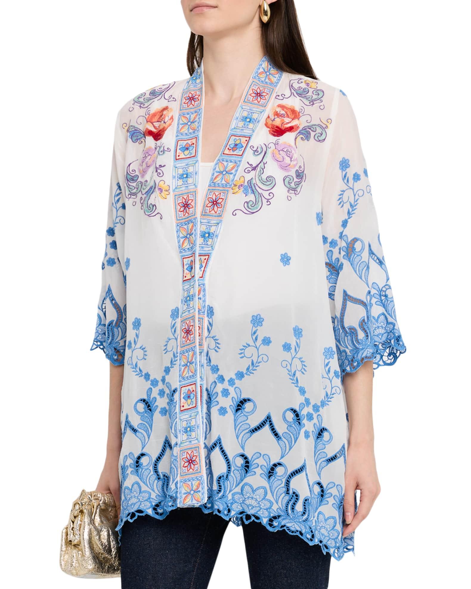 Marcia Floral-Embroidered Georgette Kimono Product Image