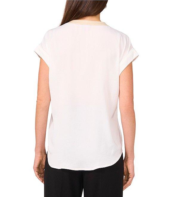 Vince Camuto Contrast Trim V-Neck Short Sleeve Blouse Product Image