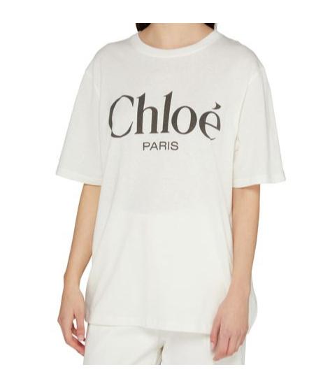 CHLOÉ White Crewneck T-shirt With Logo Print On The Front In Cotton Woman Product Image