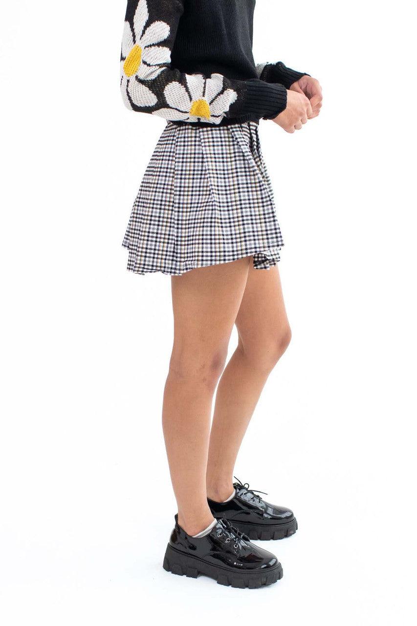 Black Plaid Pleated Mini Skirt Product Image