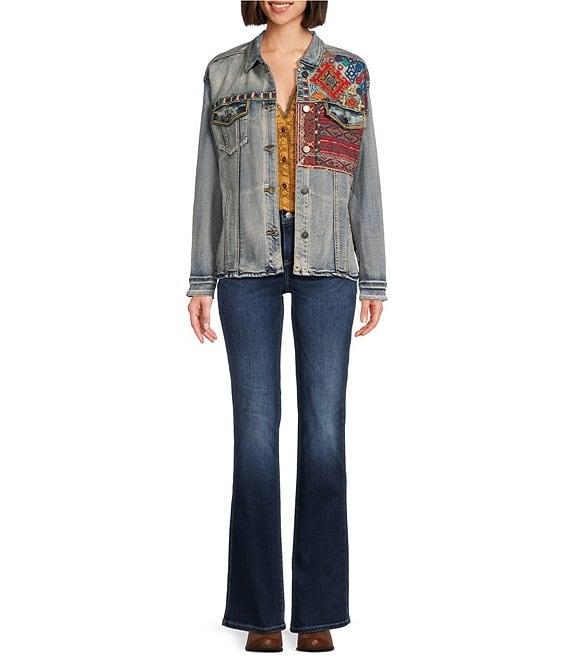 Tru Luxe Jeans Stretch Embroidered Collared Long Sleeve Denim Jacket Product Image