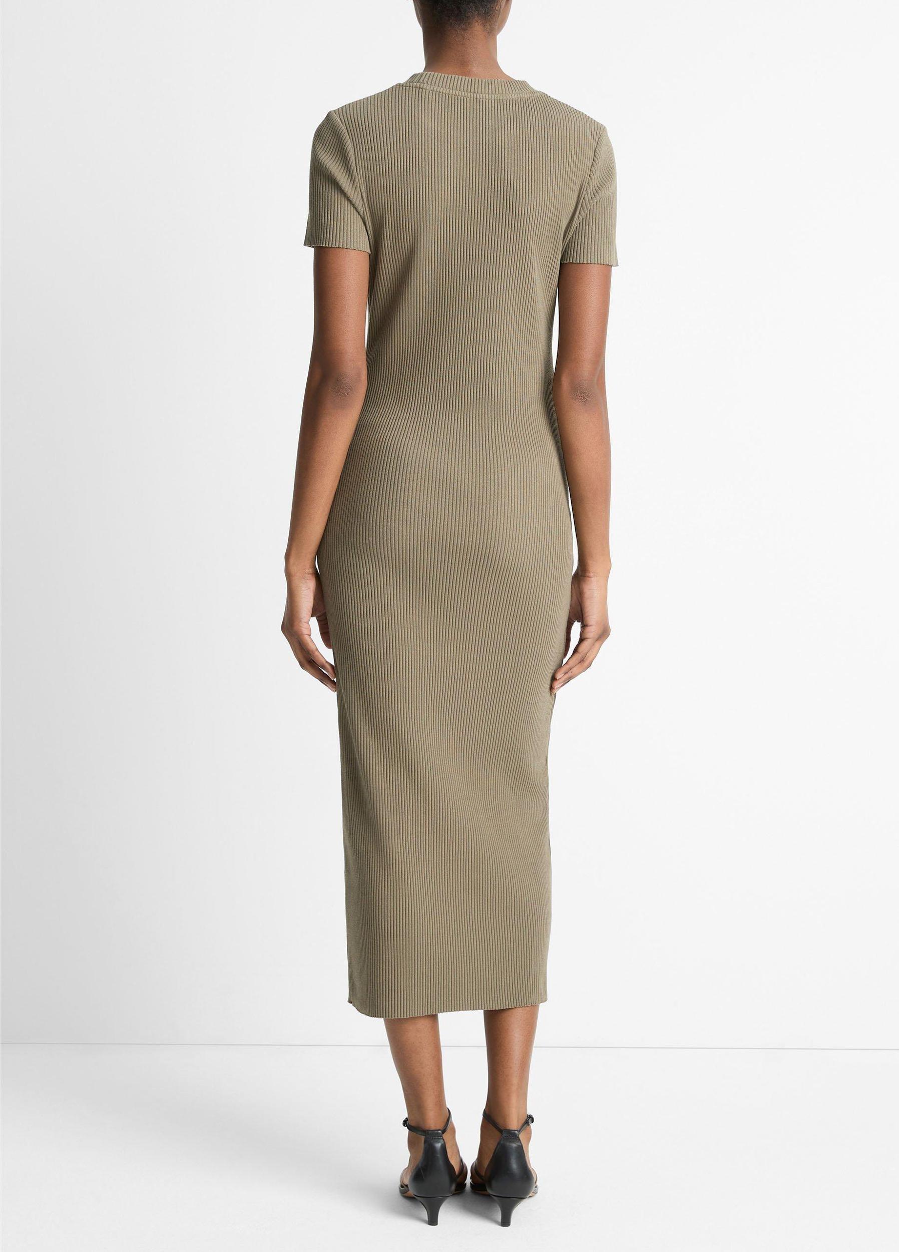 Ribbed Cotton-Blend Crew Neck Dress Product Image