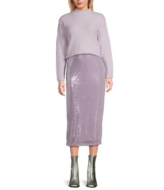 GB Sequin Back-Slit Midi Skirt Product Image