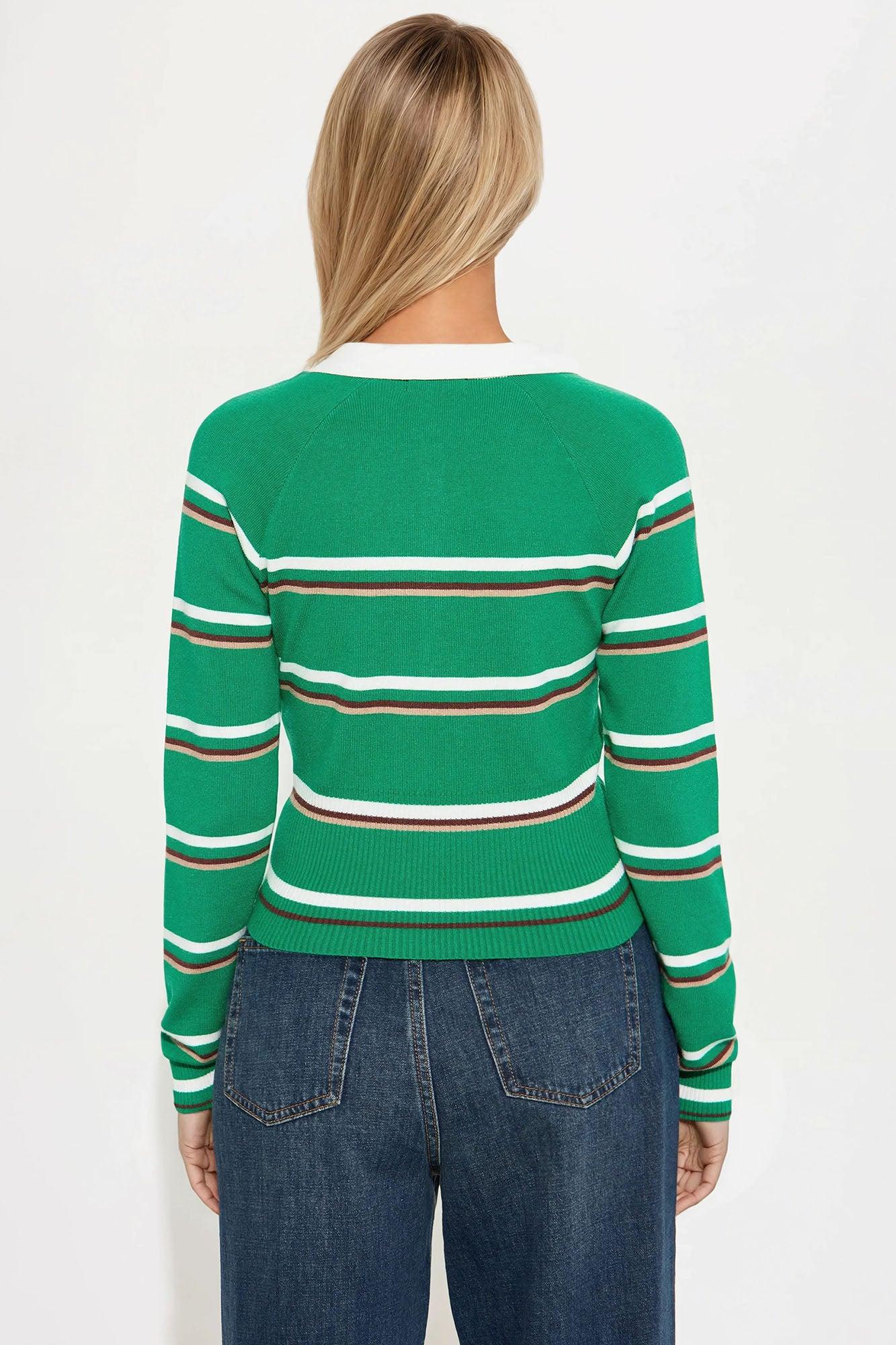 Brinnley Striped Polo Sweater - Green/combo Female Product Image