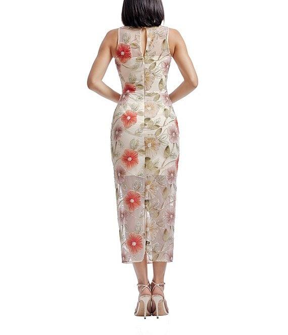 Dress the Population Helena Embroidered Lace Floral Print Crew Neck Sleeveless Sheath Midi Dress Product Image
