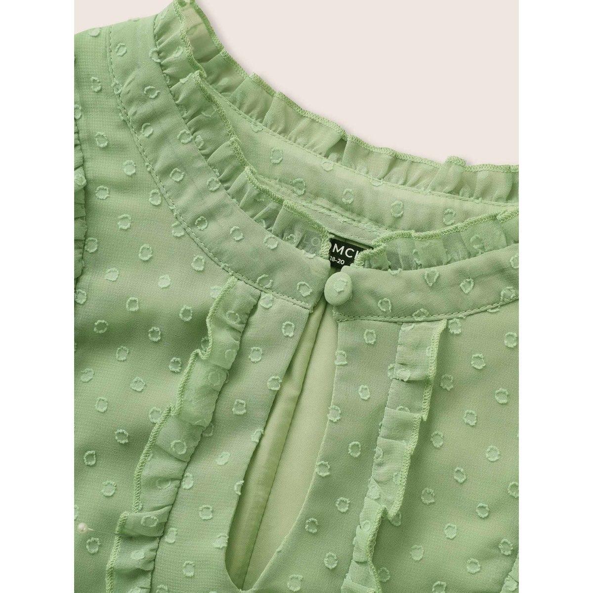 Plus Size Mint Texture Frill Trim Ruffle Sleeve Blouse Women Elegant Short sleeve Mock Neck Everyday Blouses BloomChic 10/M Product Image
