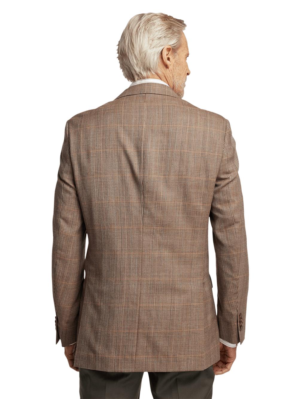 Wool Plaid Single Breasted Notch Lapel Sport Coat - Brown Product Image