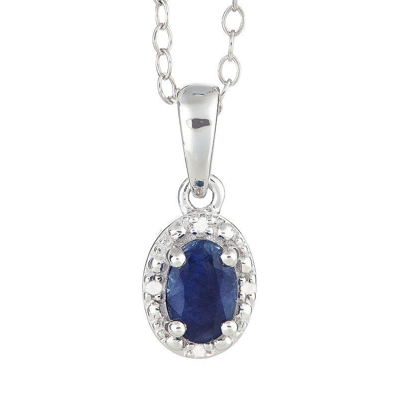Celebration Gems Sterling Silver Sapphire & Diamond Accent Oval Halo Pendant, Womens Product Image