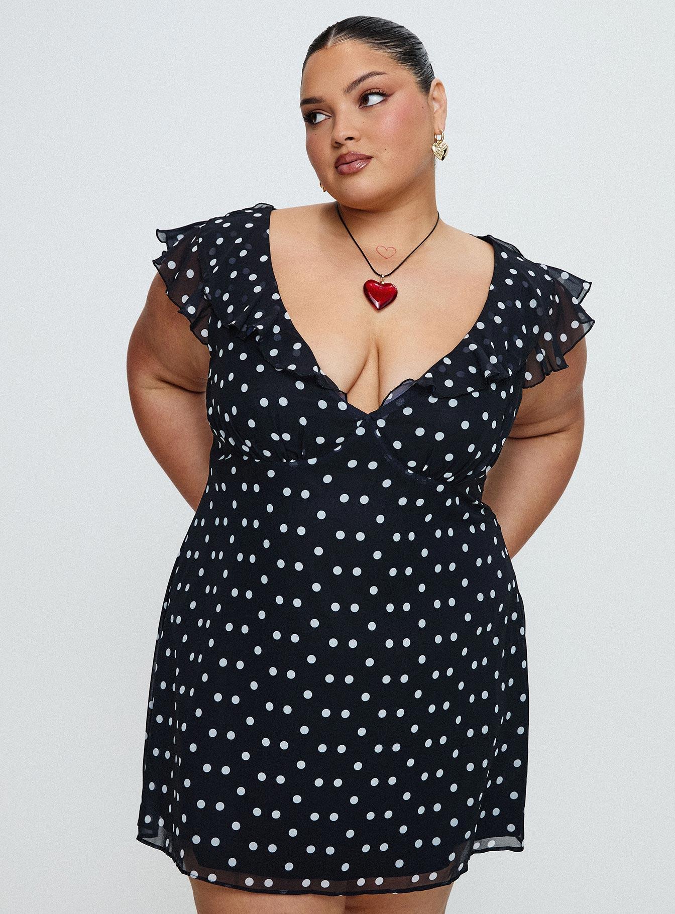 I Guess So Mini Dress Black Polka Dot Petite Product Image