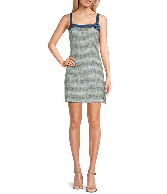 City Vibe Flat Strap Plaid Short Sheath Dress Product Image