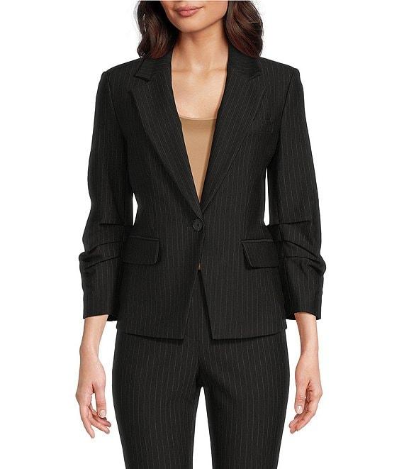 DKNY by Donna Karan Pinstripe Ponte Ruche Sleeve One-Button Blazer Product Image