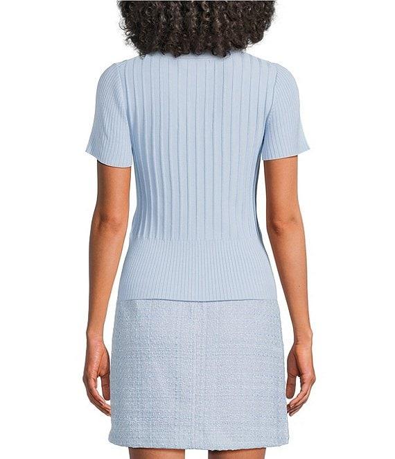 KARL LAGERFELD PARIS Ribbed Knit Crew Neck Short Sleeve Sweater Product Image