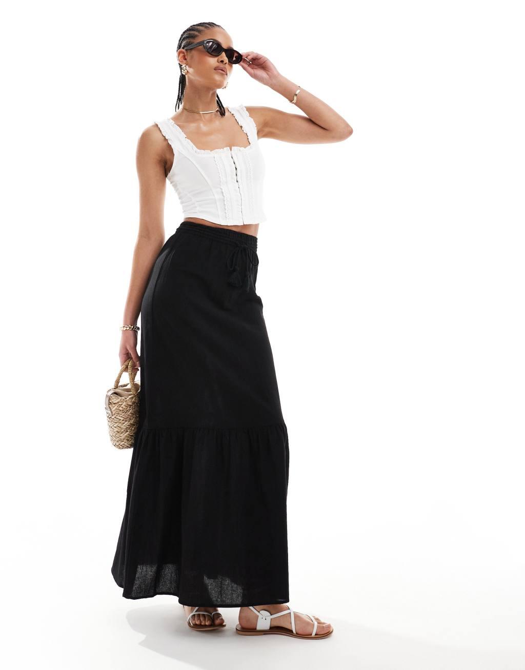 Vero Moda Tall boho maxi skirt in black Product Image