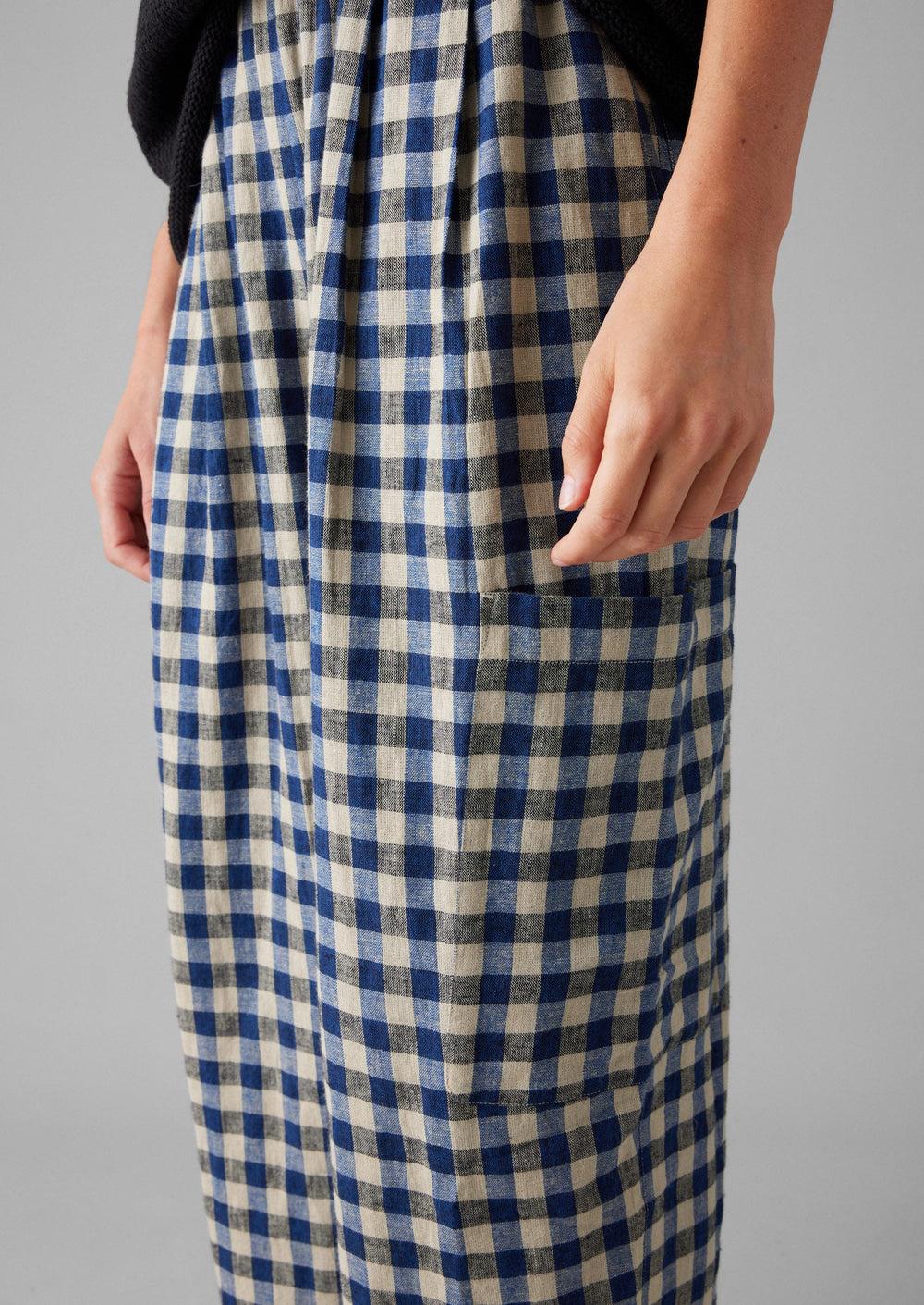 Gingham Linen Cotton Patch Pocket Pants | Denim Blue Product Image