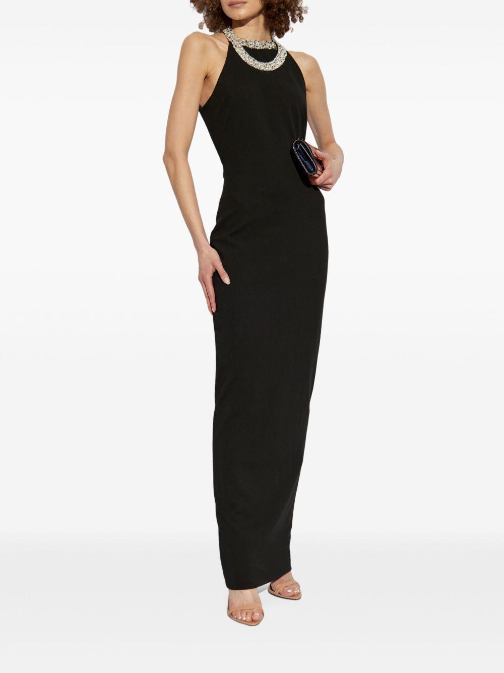 BALMAIN Faux Pearl-embellished Halterneck Velvet Gown In Black Product Image