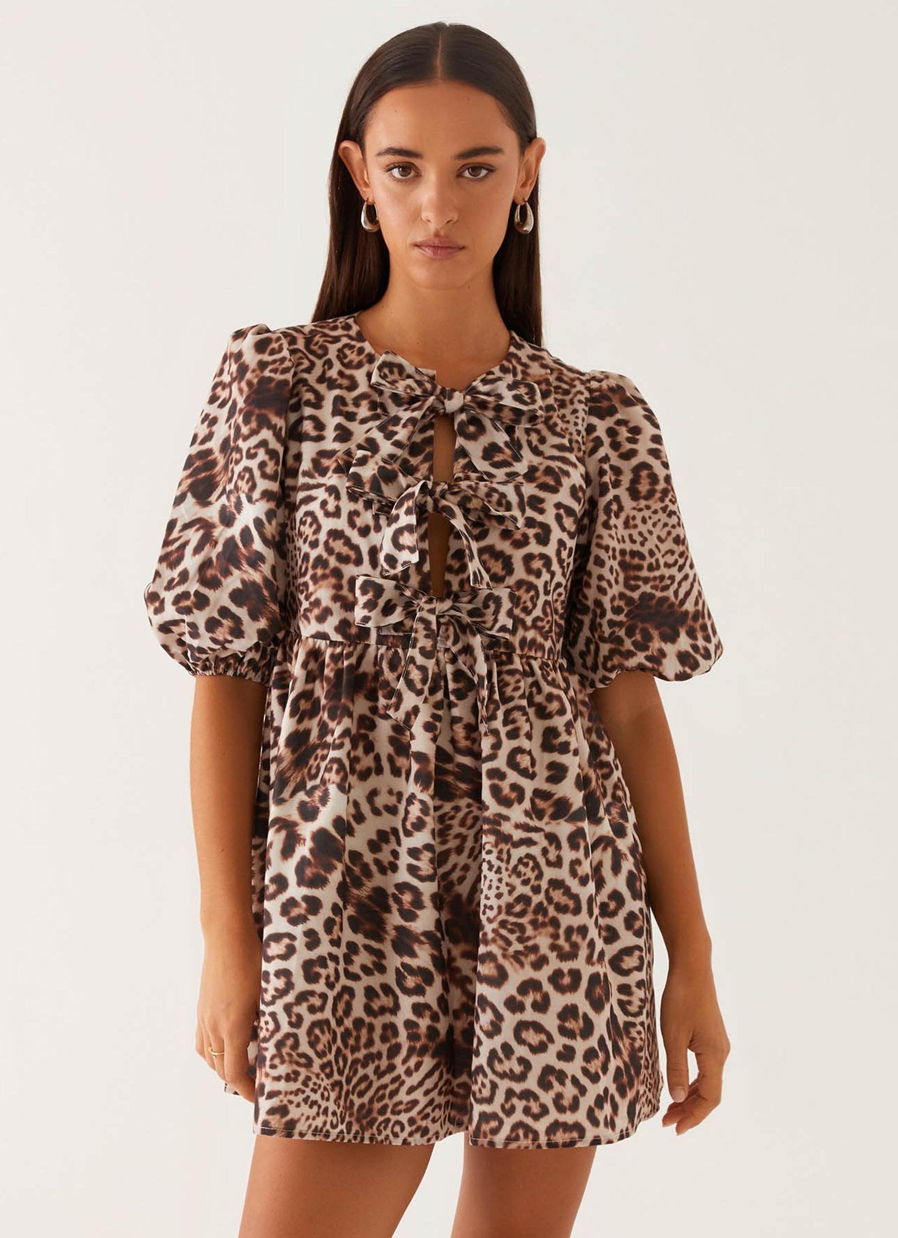 Western Wind Tie Mini Dress - Leopard Product Image