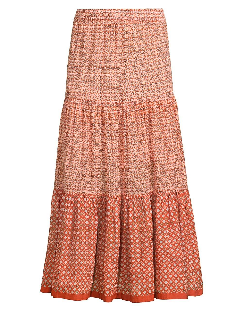 Womens Frilly Tiered Cotton Maxi Skirt Product Image