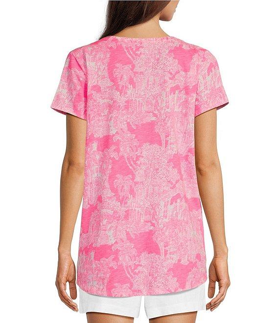 Lilly Pulitzer Etta Knit Anniversary Toile Print V-Neck Short Sleeve Tee Product Image