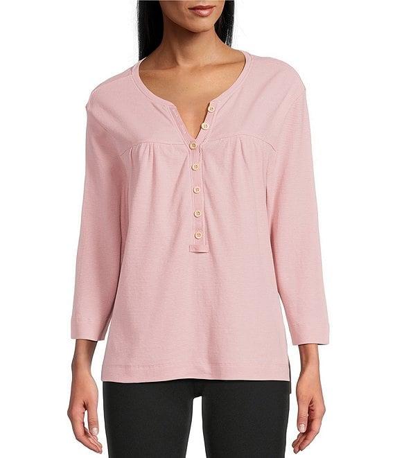 Westbound Petite Size Knit 3/4 Sleeve Henley Top Product Image