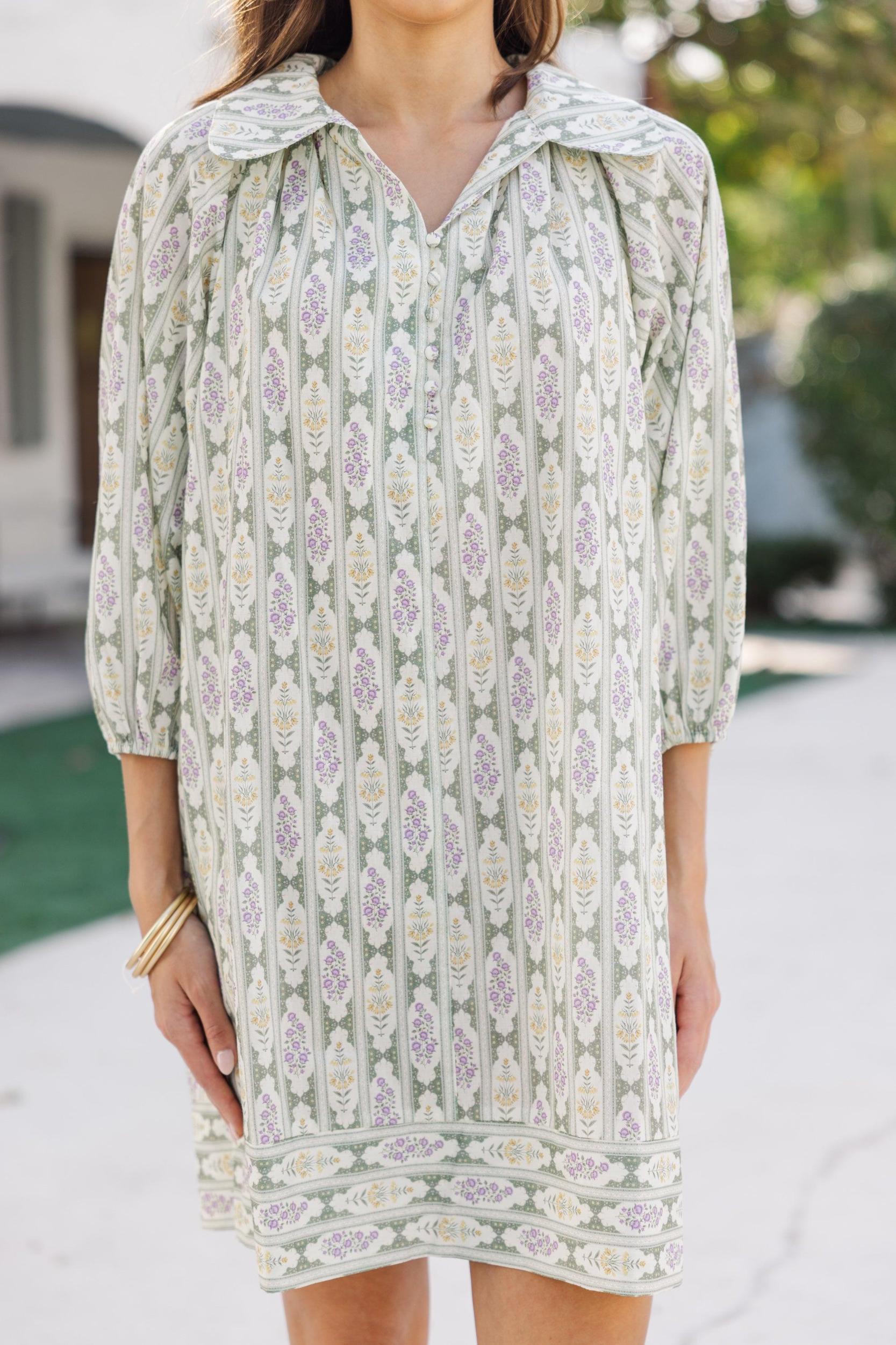 Leave It All Sage Green Medallion Dress Female Product Image