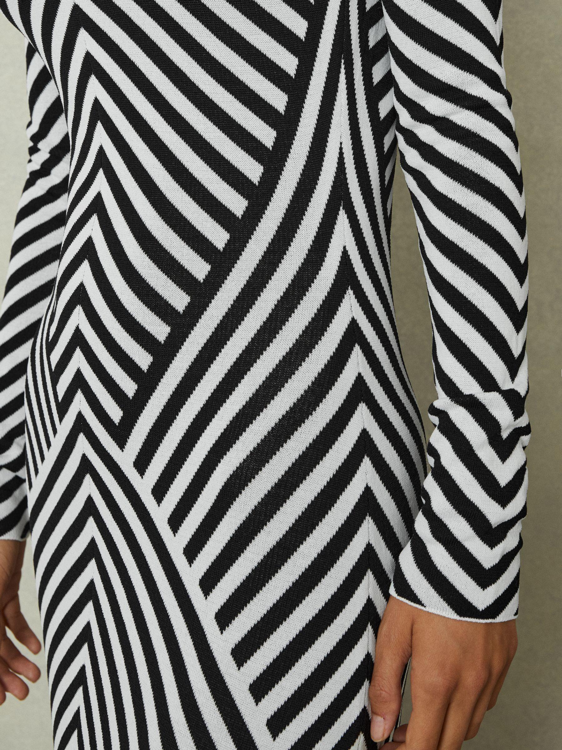 Knitted Striped Midi Dress in Black/Ivory Product Image