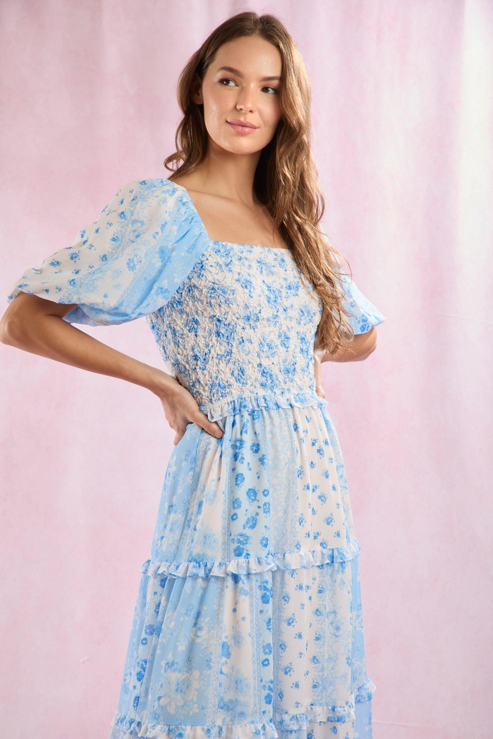 Patchwork Bubble Sleeve Maxi Dress Product Image