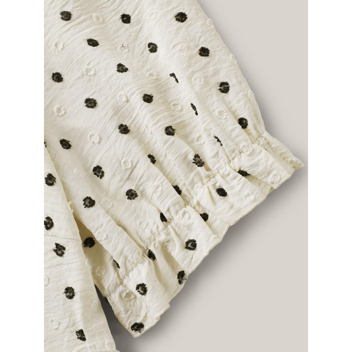 Plus Size Ivory Polka Dots Print Neck Tie Blouse Women Short sleeve V-neck Everyday-Elegant Blouses BloomChic 12/L Product Image