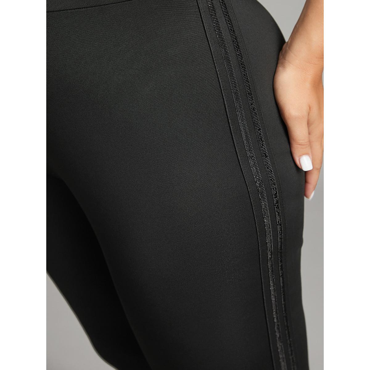 Plus Size Wideband Waist Contrast Webbing Leggings Women Black Casual High stretch Skinny High Rise Dailywear Leggings BloomChic 10/M Product Image